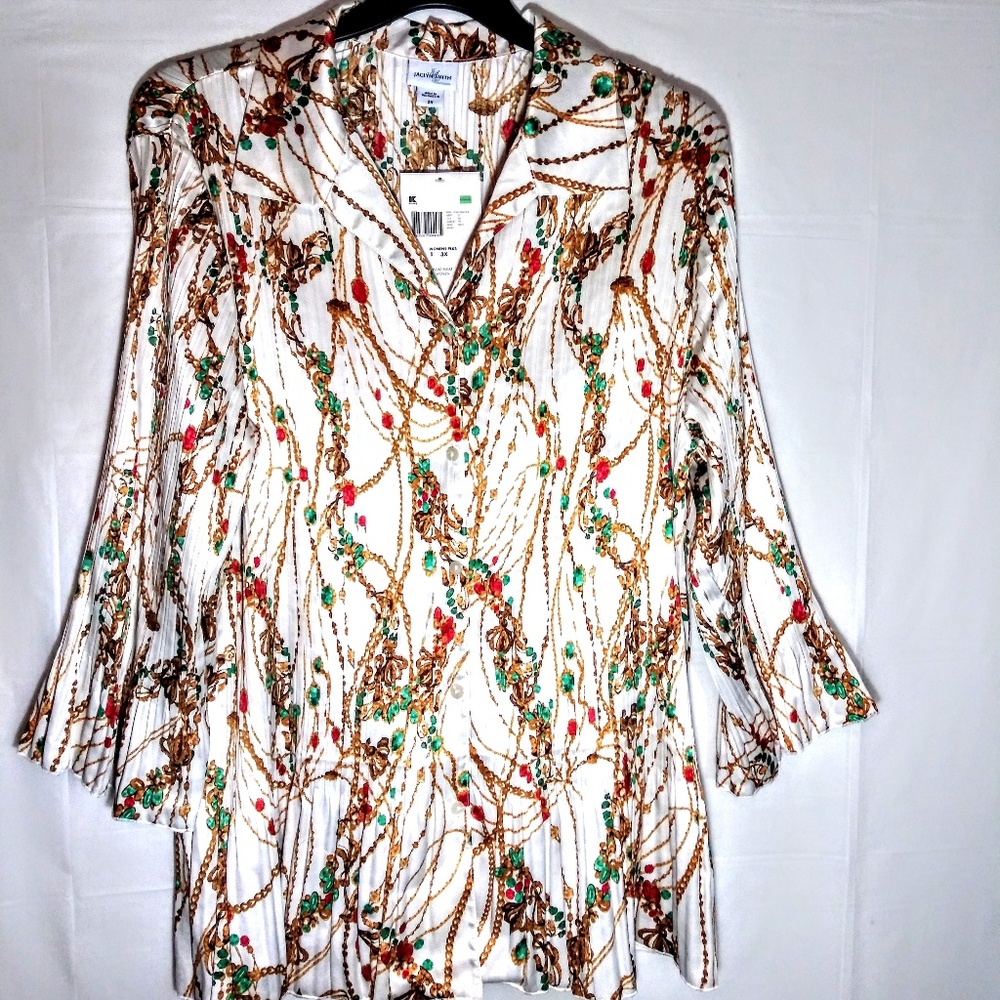 Pleated UnCuffed Flowing Blouse NWT 3X